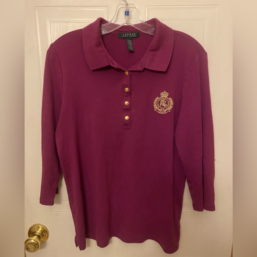 Lauren Ralph Lauren Plum Long-Sleeve Polo with Gold Crest